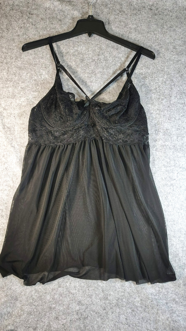 Fashion Nova Black Lace and Sheer Babydoll Nightgown Size 2X